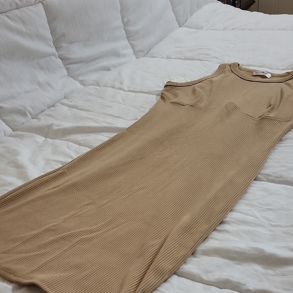 NWOT Ribbed Tan Dress
